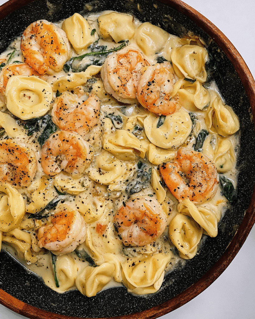 Shrimp and Tortellini in Garlic Sauce