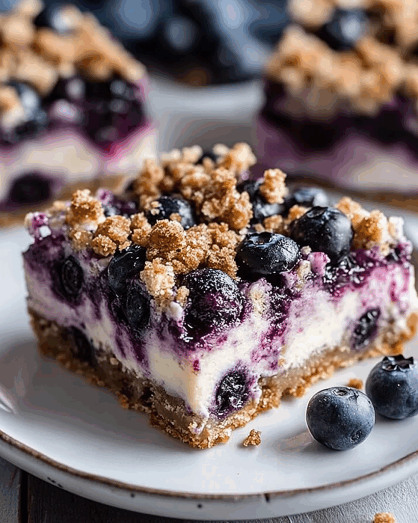 Blueberry Crisp Cheesecake Bars