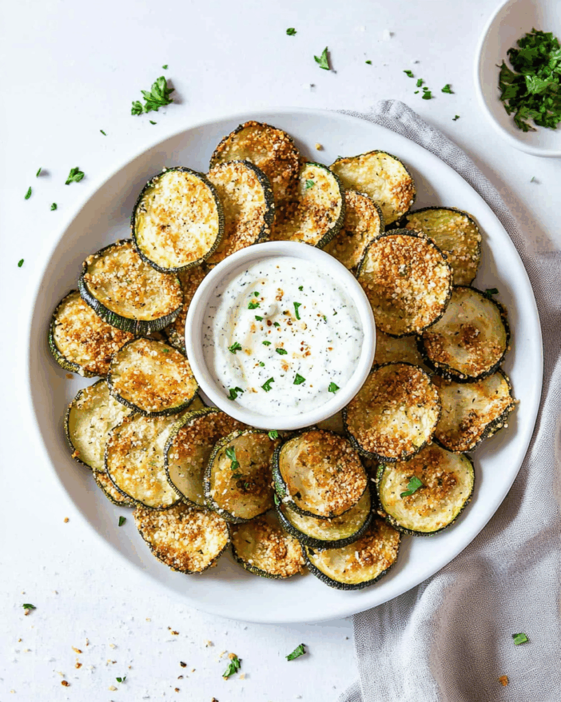 Crispy Baked Zucchini Chips with Greek Yogurt Ranch Dip 2