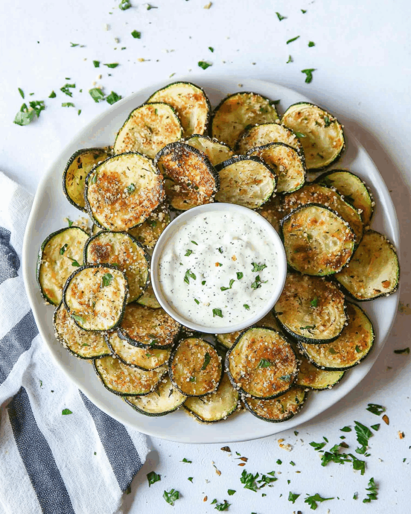 Crispy Baked Zucchini Chips with Greek Yogurt Ranch Dip 3