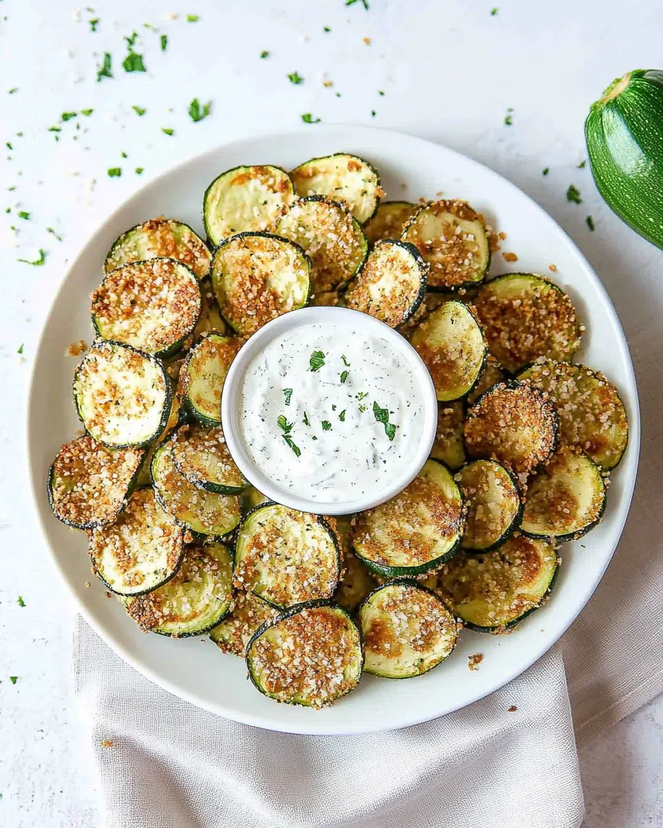 Crispy Baked Zucchini Chips with Greek Yogurt Ranch Dip recipe reveals a delicious snack!