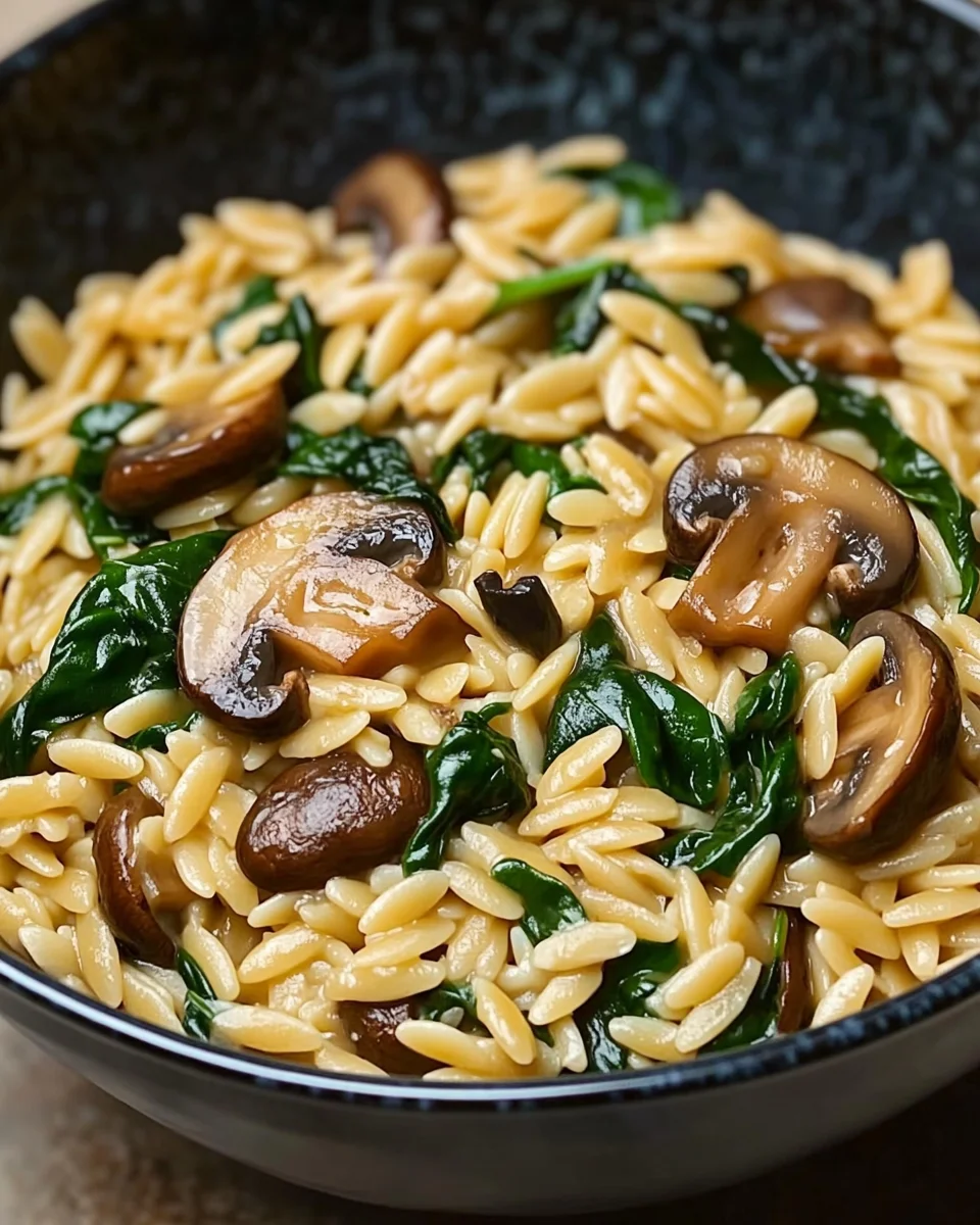 Garlic Butter Orzo with Mushrooms and Spinach Delight Awaits!