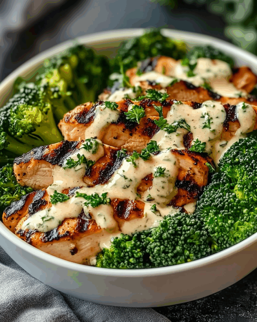 Grilled Chicken and Broccoli Bowls with Creamy Garlic Sauce 3