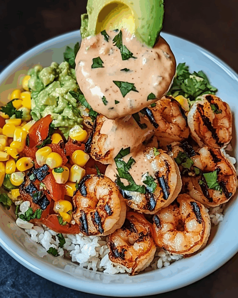 Grilled Shrimp Bowl with Avocado Corn Salsa 1