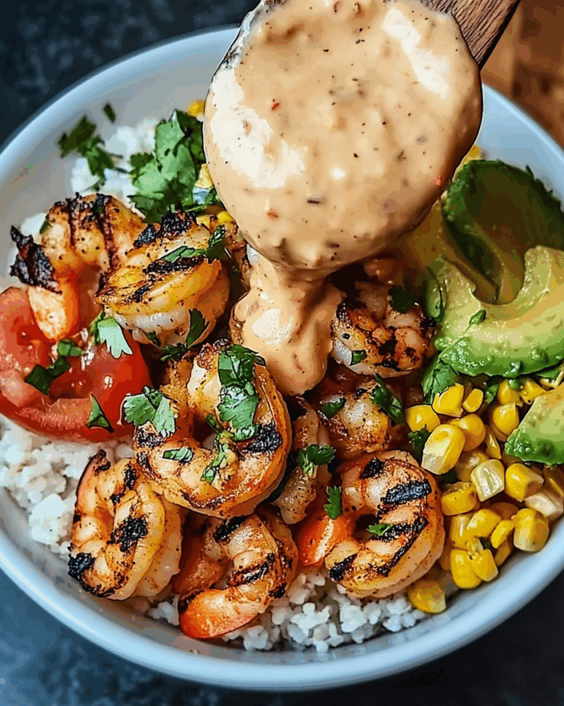 Grilled Shrimp Bowl with Avocado Corn Salsa 2 1