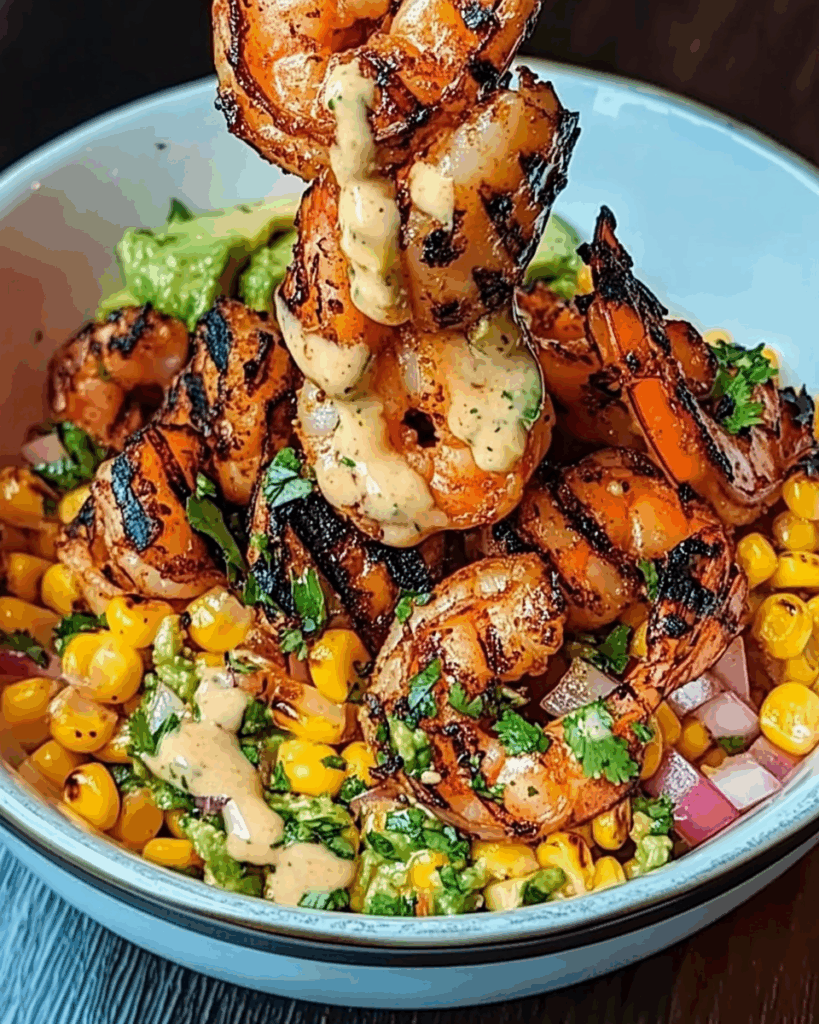 Grilled Shrimp Bowl with Avocado Corn Salsa