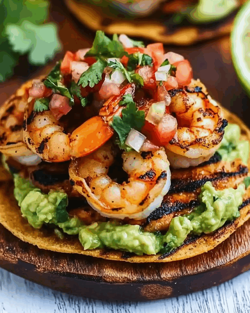 Grilled Shrimp Tostadas with Guacamole and Pico de Gallo