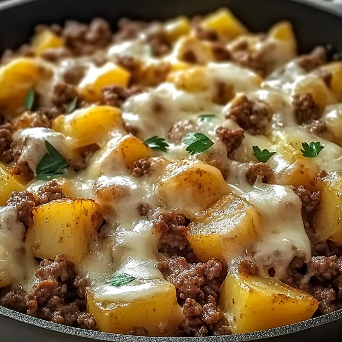 One-Pan Cheesy Meat & Potato Skillet for Cozy Nights