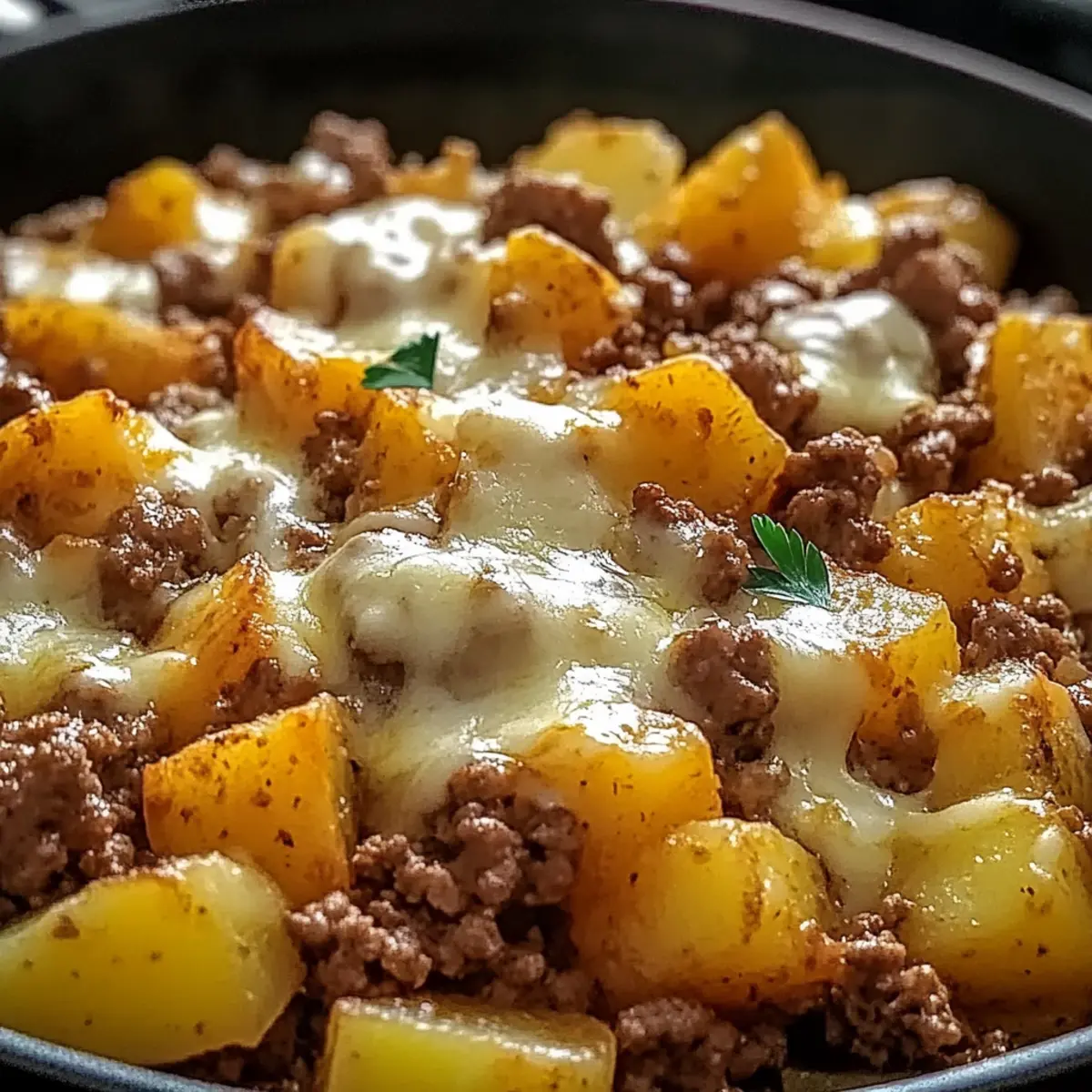 One Pan Cheesy Meat Potato Skillet rm87qb