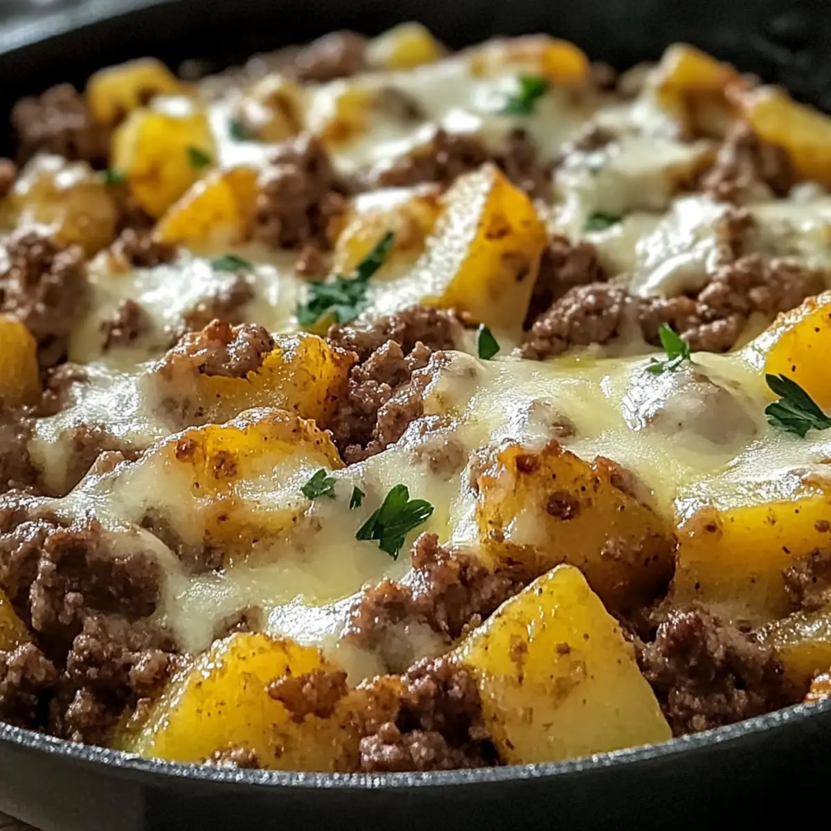 One Pan Cheesy Meat Potato Skillet yt3aav
