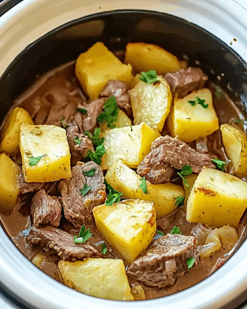 Slow Cooker Steak and Cheddar Potato Casserole 2