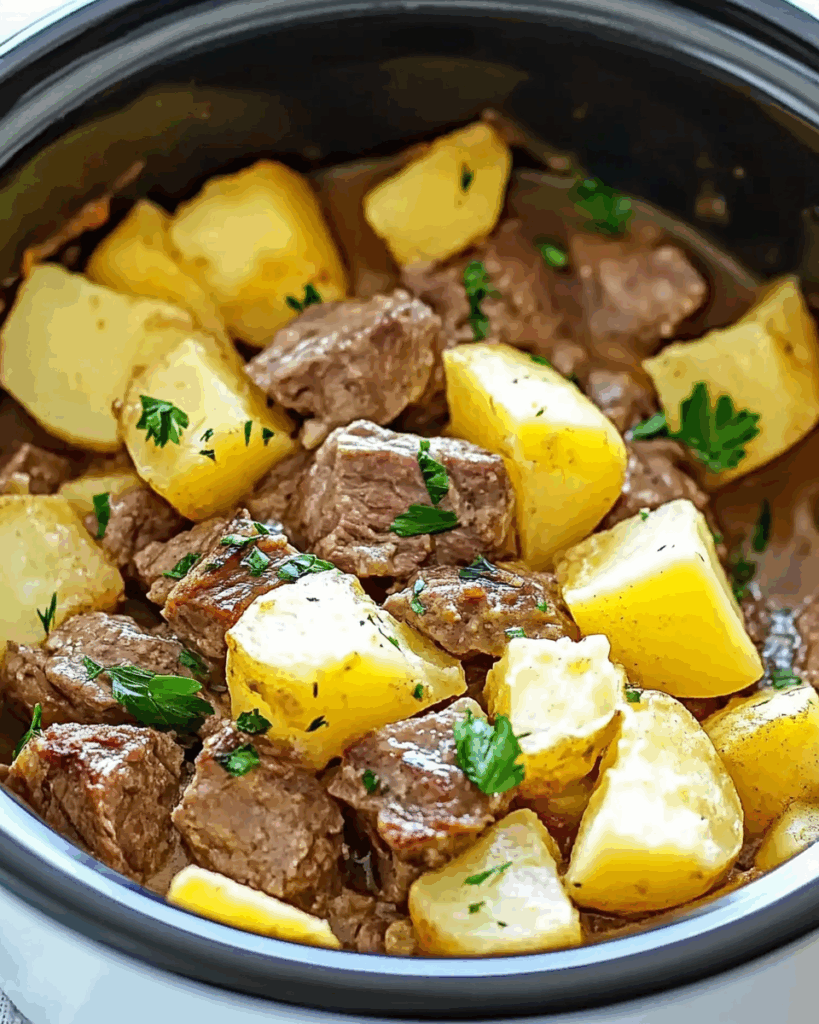 Slow Cooker Steak and Cheddar Potato Casserole 3