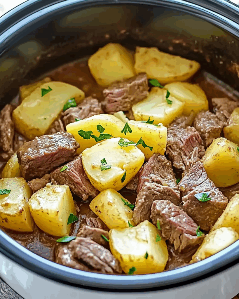 Slow Cooker Steak and Cheddar Potato Casserole