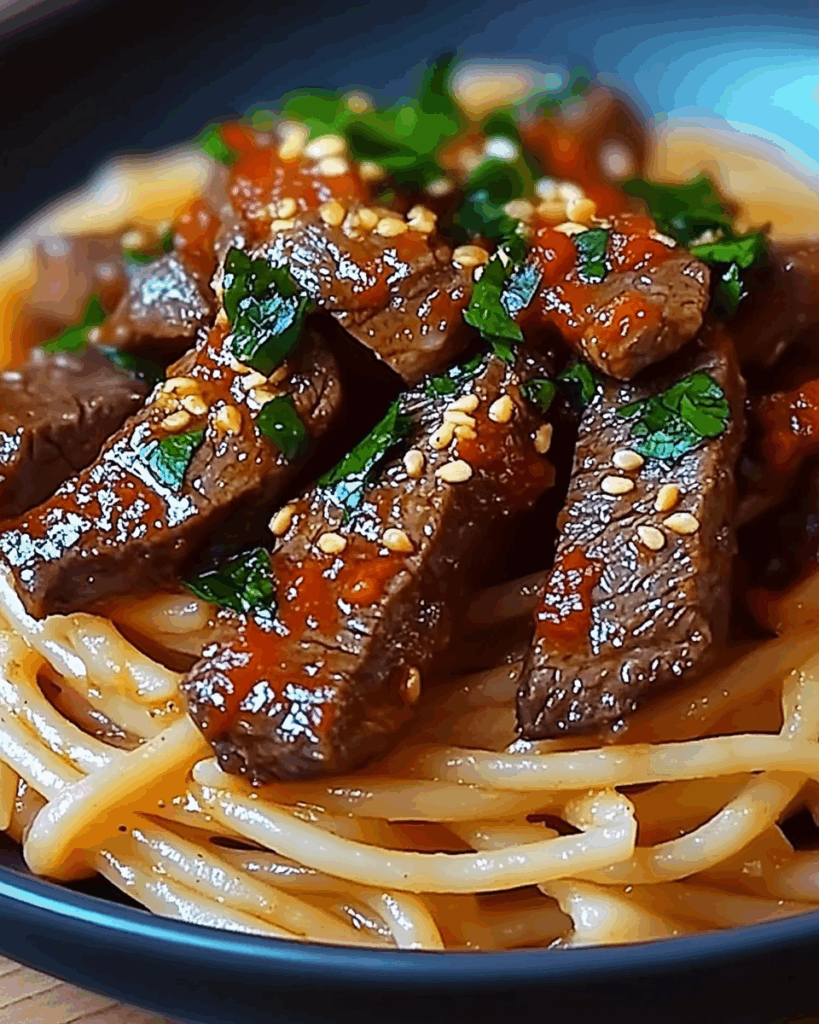 Sweet and Spicy Garlic Steak Pasta 3