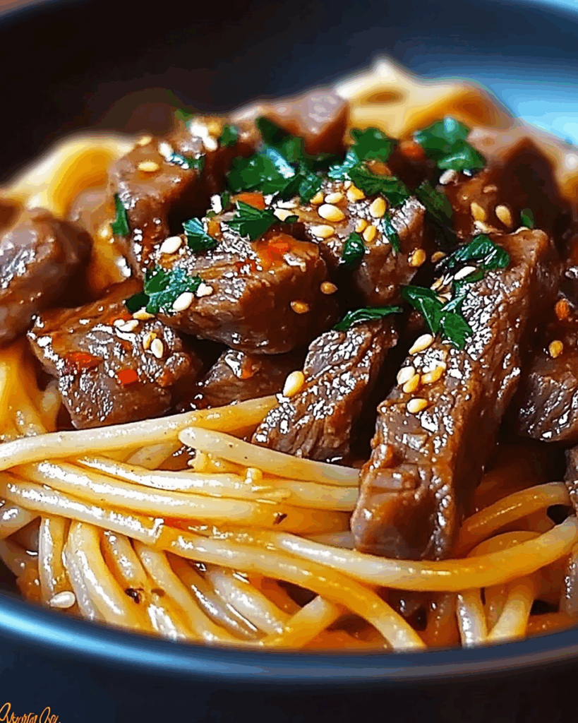 Sweet and Spicy Garlic Steak Pasta