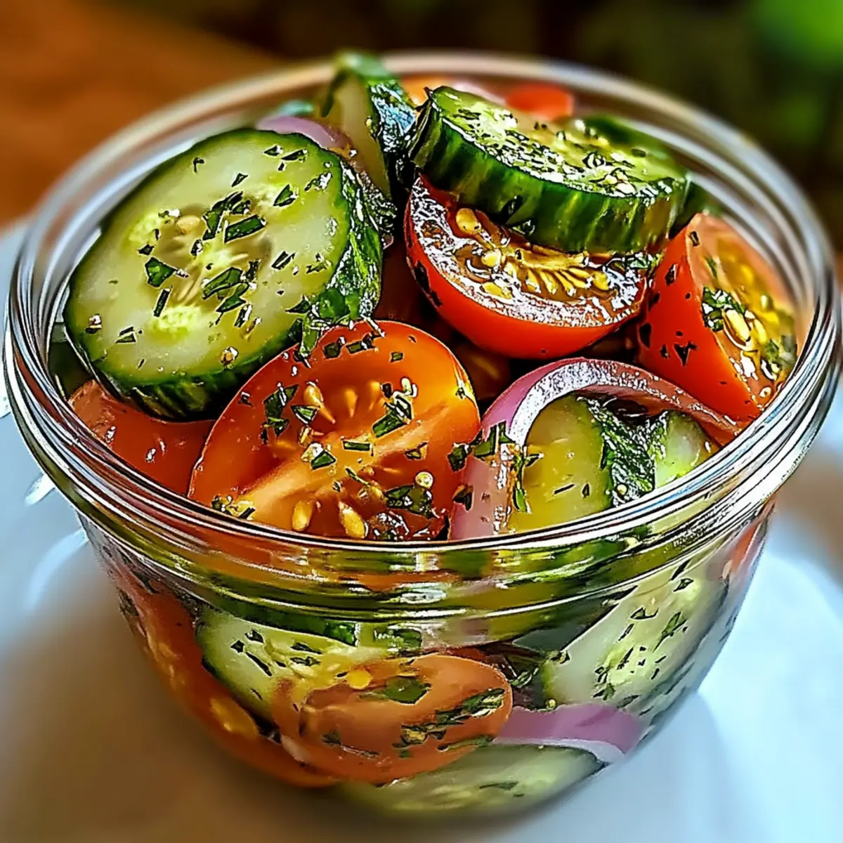 Delicious Marinated Cucumbers Onions Tomatoes Summer Salad