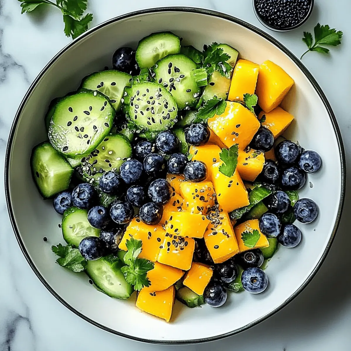 Mango Cucumber Salad with Blueberries and Avocado Bliss