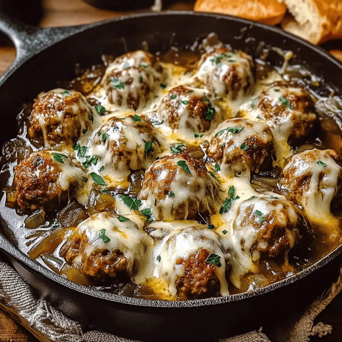 Comforting Meatball Dinner with French Onion Soup Delight