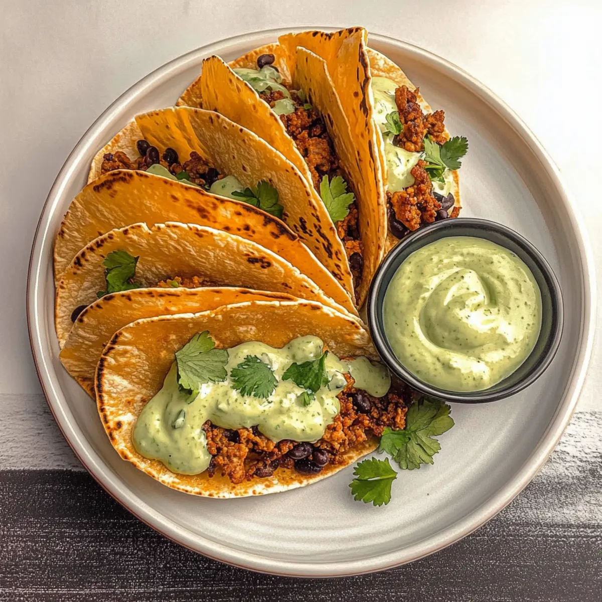 Crispy Baked Ground Turkey Tacos with Creamy Avocado Sauce