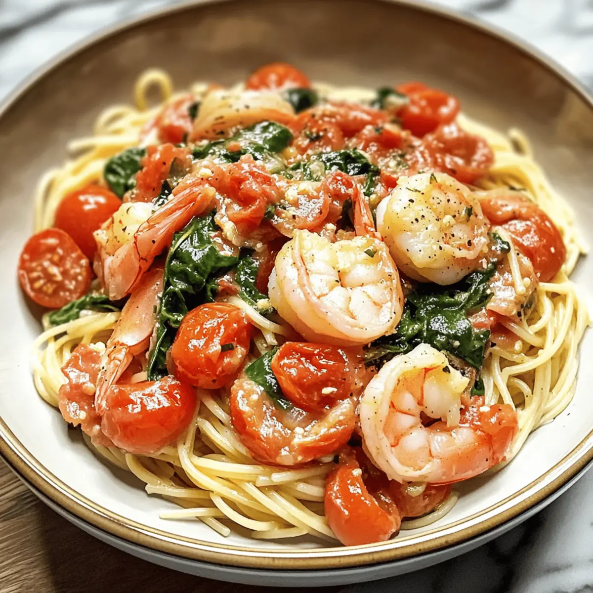 Tomato Spinach Shrimp Pasta yupcnf