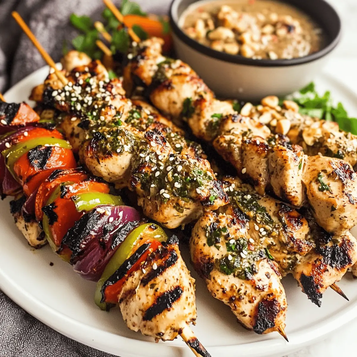 Savor Thai Spicy Basil Chicken Skewers with Creamy Cashew Sauce