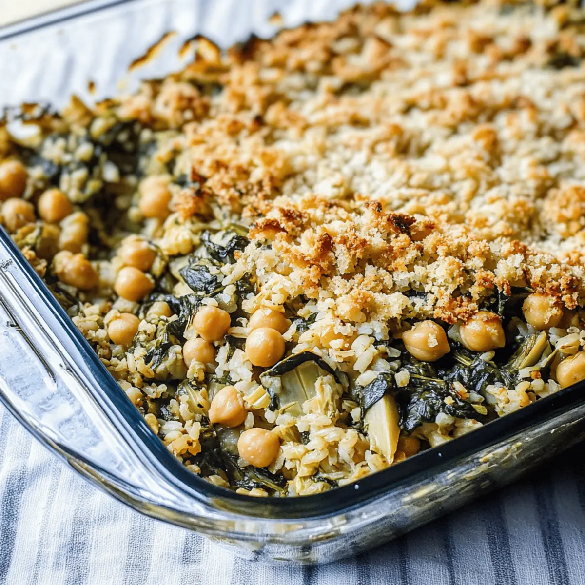 Cozy Chickpea Brown Rice Spinach Artichoke Casserole Delight