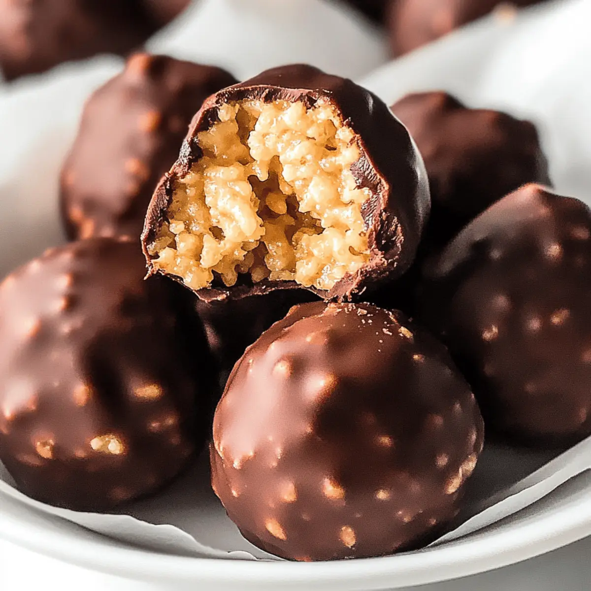 Irresistibly Creamy Chocolate Covered Peanut Butter Balls with Rice Krispies