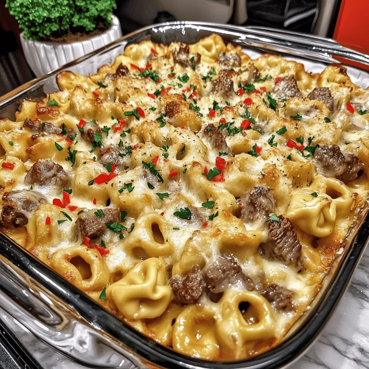 Golden Cheese Steak Tortellini Casserole for Cozy Nights