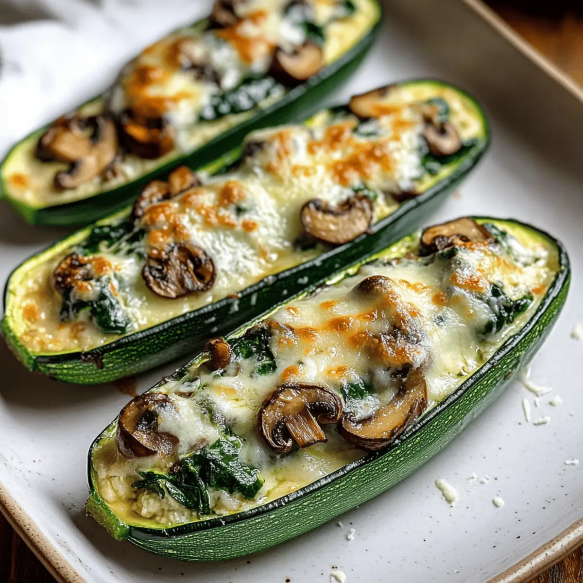 Healthy Spinach, Mushroom, and Ricotta Stuffed Zucchini Boats