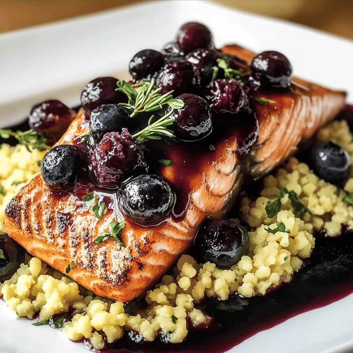 Blueberry Glazed Salmon with Lemon Herb Couscous pe9lfe
