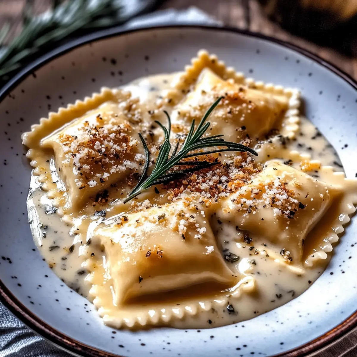 Butternut Squash Ravioli with Decadent Rosemary Cream Sauce