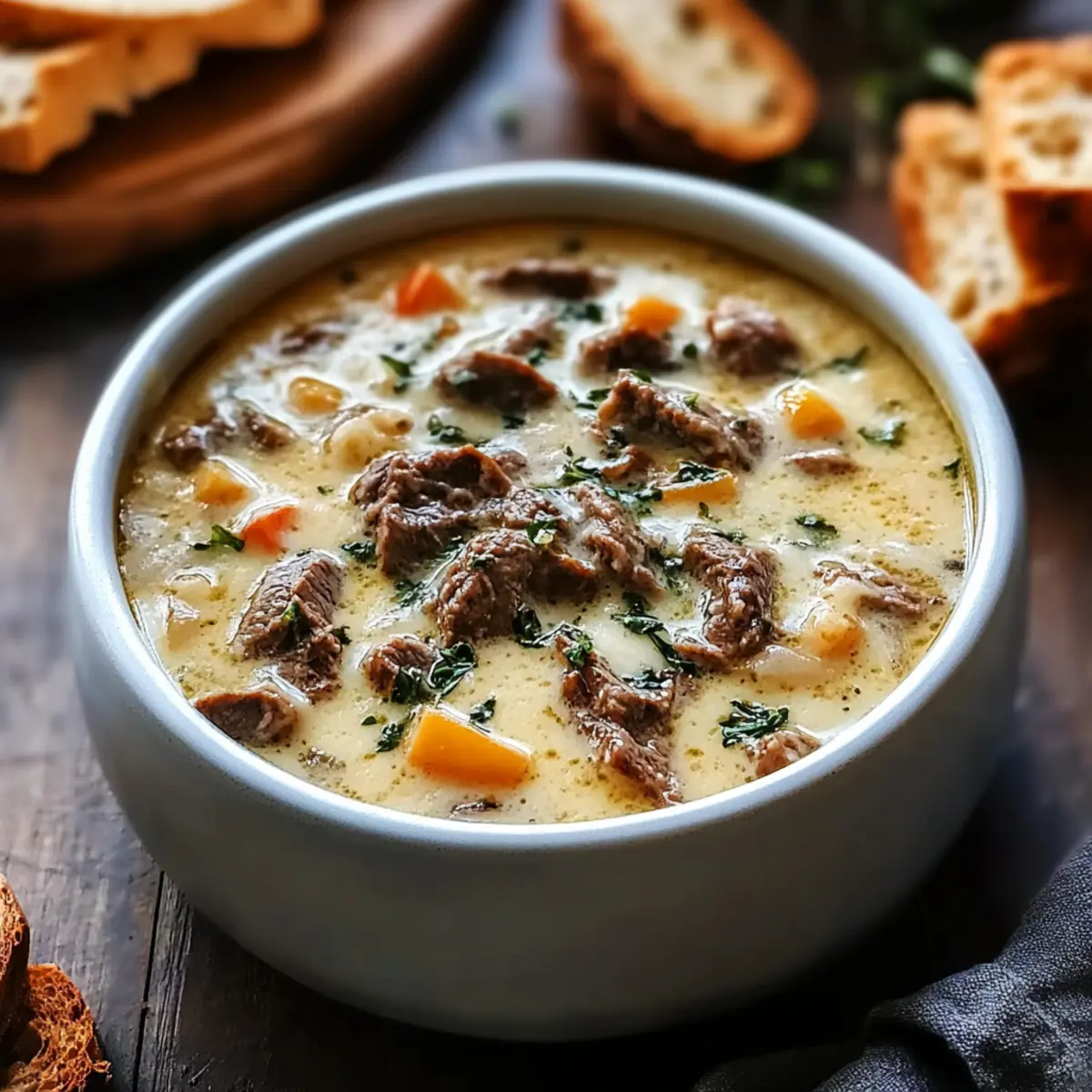 Creamy Philly Cheese Steak Soup Cozy for Chilly Nights