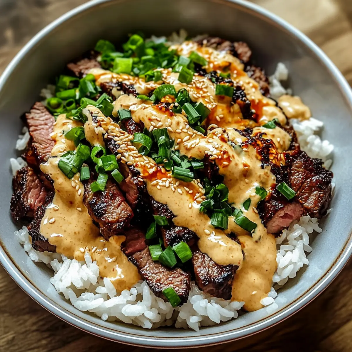 Savory Korean BBQ Steak Rice Bowls with Creamy Spice Twist