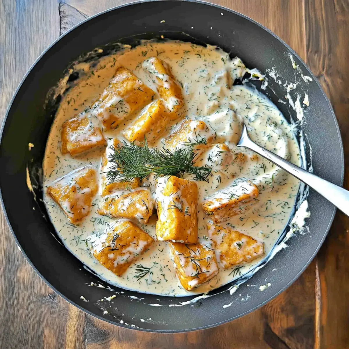 Crispy Vegan Tofu with Lemon Dill Cream Sauce Delight