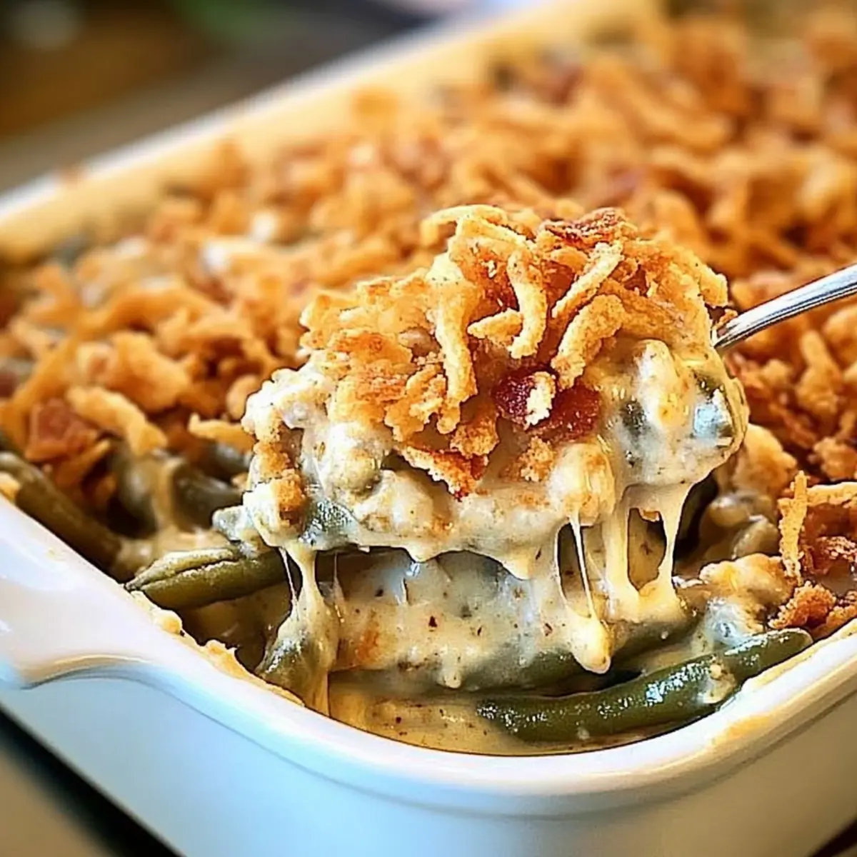 Irresistible Green Bean Casserole with Cheesy Bacon Delight