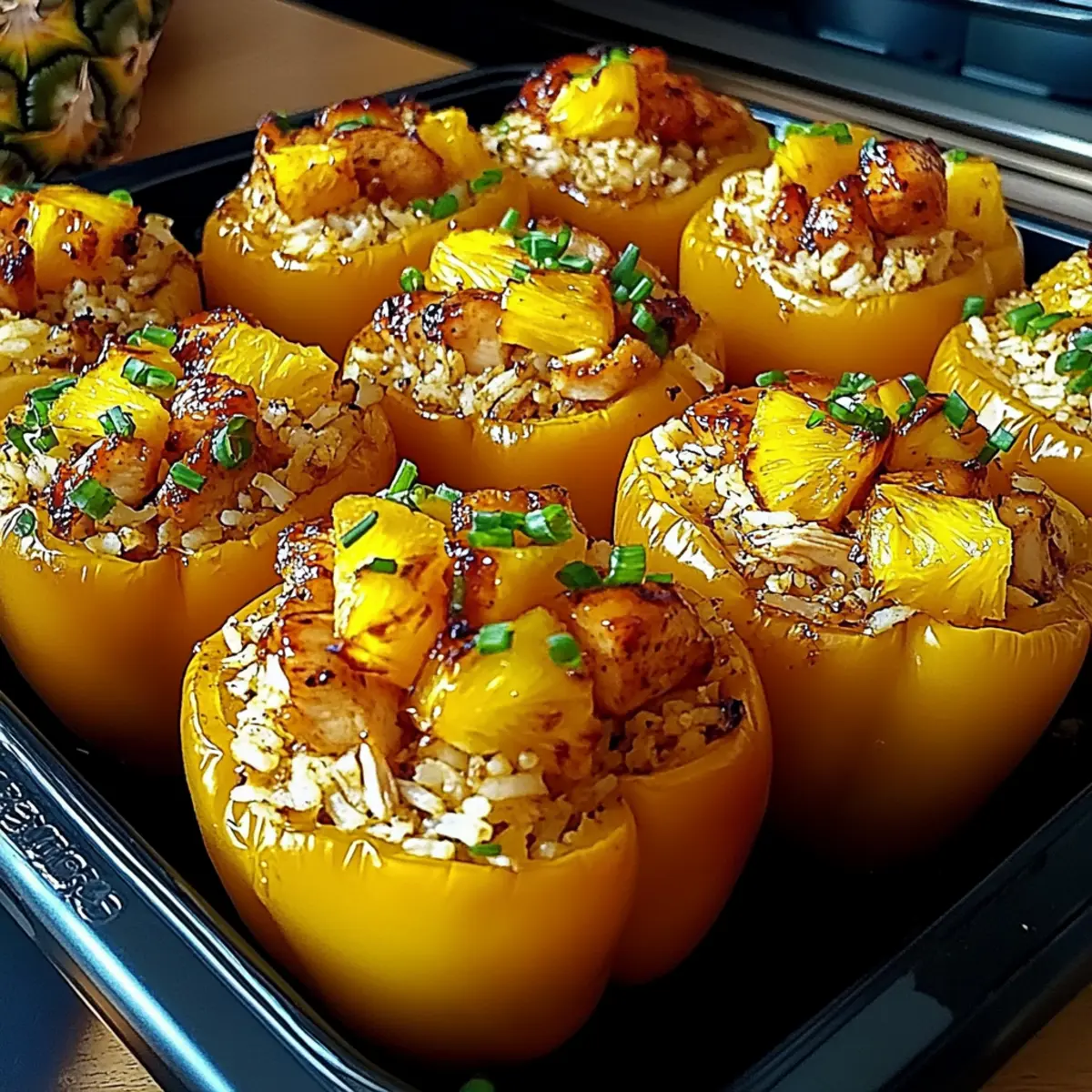 Sweet & Savory Teriyaki Pineapple Chicken Stuffed Peppers